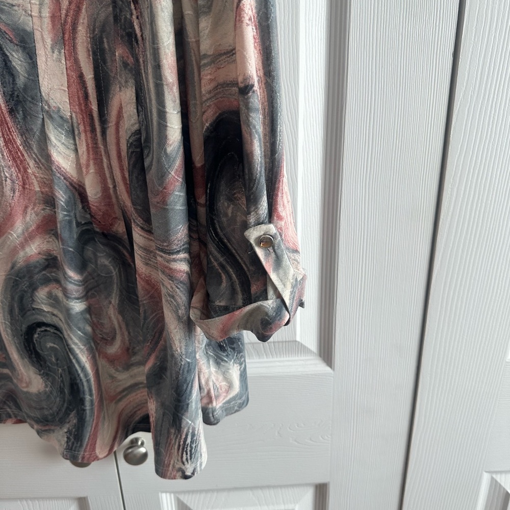 Roz & Ali Swirl Pattern Blouse - Black, Pink, Gray - Picture 2 of 4